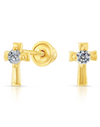 10k Yellow Gold Tiny Cute Cross Stud Earrings