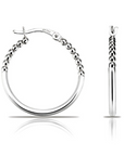 Half Beaded Round Hoop Earrings in 925 in Sterling Silver