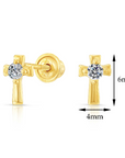 10k Yellow Gold Tiny Cute Cross Stud Earrings