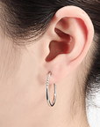 Half Beaded Round Hoop Earrings in 925 in Sterling Silver