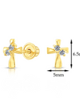 10k Yellow Gold Tiny Cute Cross Stud Earrings