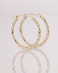 14k Yellow Gold All Around Diamond-Cut Hoop Earrings