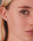 CZ Double Heart Stud Earrings in Sterling Silver