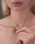 CZ Double Butterfly Necklace, Adjustable in Sterling Silver