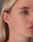 CZ Halo Star Flower Stud Earrings in Sterling Silver