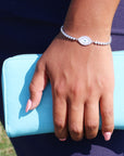 CZ Evil Eye Bracelet, Adjustable in Sterling Silver