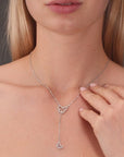 CZ Long Double Butterfly Necklace in Sterling Silver