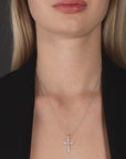 CZ Rounded Cross Charm Necklace in Sterling Silver