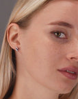 CZ Heart Stud Earrings with Blue Stone in Sterling Silver