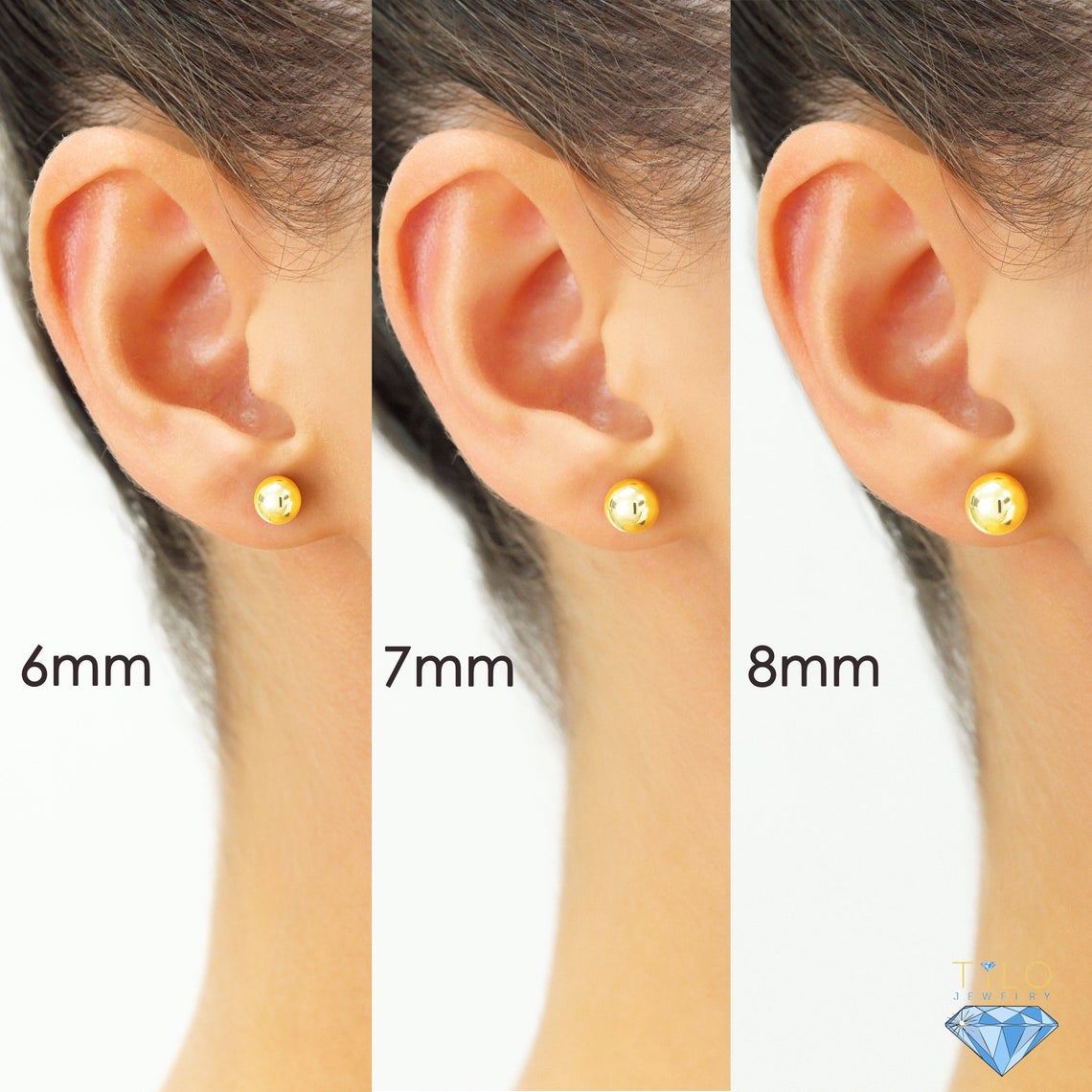 14K Yellow Gold Ball Stud Earrings with Pushbacks, With High Polish Finish