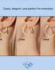 14k Yellow Gold Checkered Diamond-Cut Flat Hoop Earrings