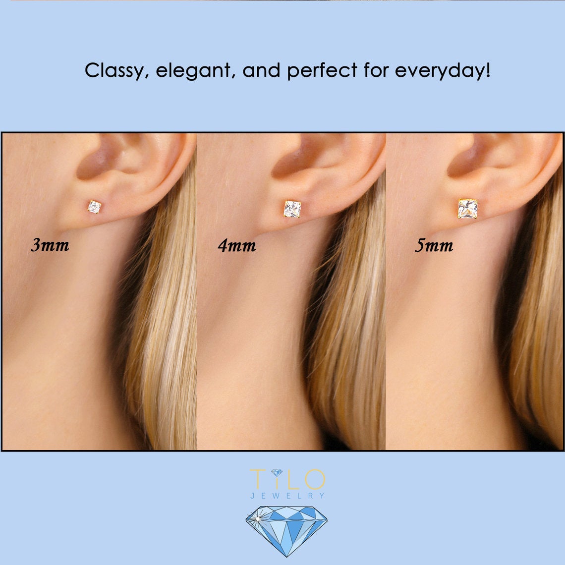 9ct Gold, 6mm Square Cubic Zirconia Single Stud Earring In Clear - Foto 2