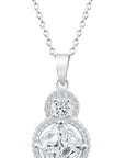 CZ Royal Charm Necklace and Earrings Set, Bridal Wedding Jewelry in Sterling Silver
