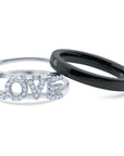 CZ Double LOVE Ring, 2 Rings in 1 in Sterling Silver