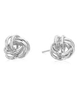 14k Gold Love Knot Stud Earrings with Hand Engraved Diamond Cuts, 9mm, Pushback Studs