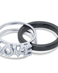 CZ Double LOVE Ring, 2 Rings in 1 in Sterling Silver