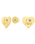 10k Yellow Gold I LOVE YOU Heart Stud Earrings