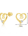 10k Yellow Gold 15th Birthday Heart Stud Earrings