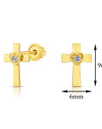 10k Yellow Gold Cross & Heart Stud Earrings with Center Stone