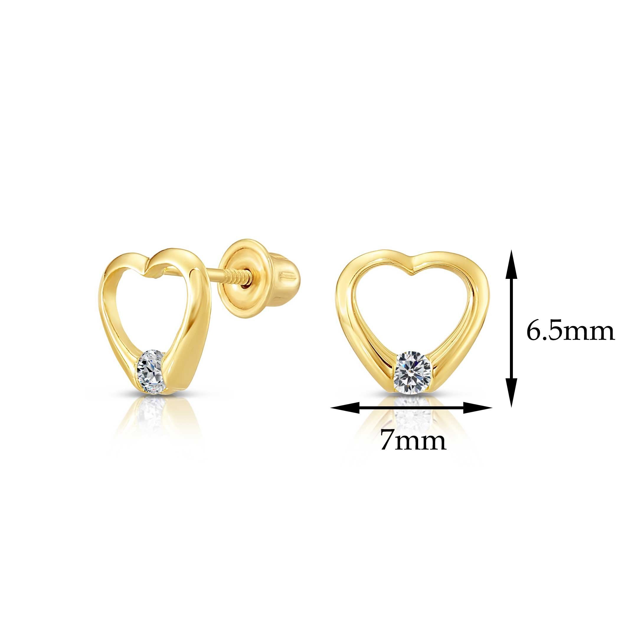 10k Yellow Gold Solitaire Heart Screwback Stud Earrings – Tilo