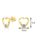 10k Yellow Gold Solitaire Heart Screwback Stud Earrings