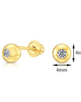 10k Yellow Gold Tiny Half Round Ball Stud Earrings