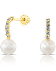 10k Yellow Gold Pearl Drop Stud Earrings
