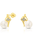 10k Yellow Gold Ballerina with Pearl Stud Earrings