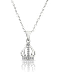 CZ Small Royal Crown Charm Necklace in Sterling Silver