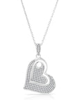 CZ Double Dangling Heart Charm Necklace in Sterling Silver