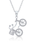 CZ Bicycle Charm Necklace in Sterling Silver