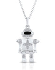CZ Robot Charm Necklace in Sterling Silver