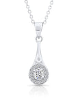Halo Cz Horn Charm Necklace in Sterling Silver