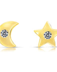 10k Yellow Gold Star and Moon Stud Earrings