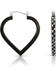 Fancy Glossy Black Diamond-cut Heart Hoop Earrings in Sterling Silver