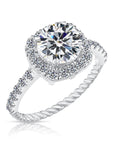 CZ Solitaire Halo Engagement Ring in Sterling Silver