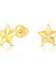 10k Yellow Gold Tiny Cute Diamond-cut Star Stud Earrings with Secure Screw-Backs