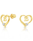 10k Yellow Gold 15th Birthday Heart Stud Earrings