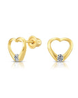 10k Yellow Gold Solitaire Heart Screwback Stud Earrings