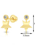 10k Yellow Gold Star and Solitaire Screwback Stud Earrings