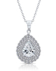 CZ Solitaire Teardrop Charm Necklace in Sterling Silver