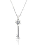 CZ Key to My Heart Charm Necklace in Sterling Silver