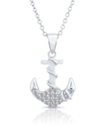 CZ Anchor Charm Necklace in Sterling Silver