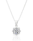 CZ Solitaire Flower Charm Necklace in Sterling Silver