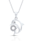 CZ Jumping Dolphin Charm Necklace in Sterling Silver