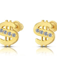 10k Yellow Gold Dollar Sign Stud Earrings, Unisex