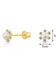 10k Yellow Gold Tiny Flower and Pearl Stud Earrings