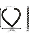 Fancy Glossy Black Diamond-cut Heart Hoop Earrings in Sterling Silver