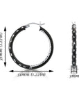 Glossy Black Diamond Cut Hoop Earrings in Sterling Silver