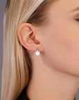 CZ Halo Pearl Stud Earrings in Sterling Silver